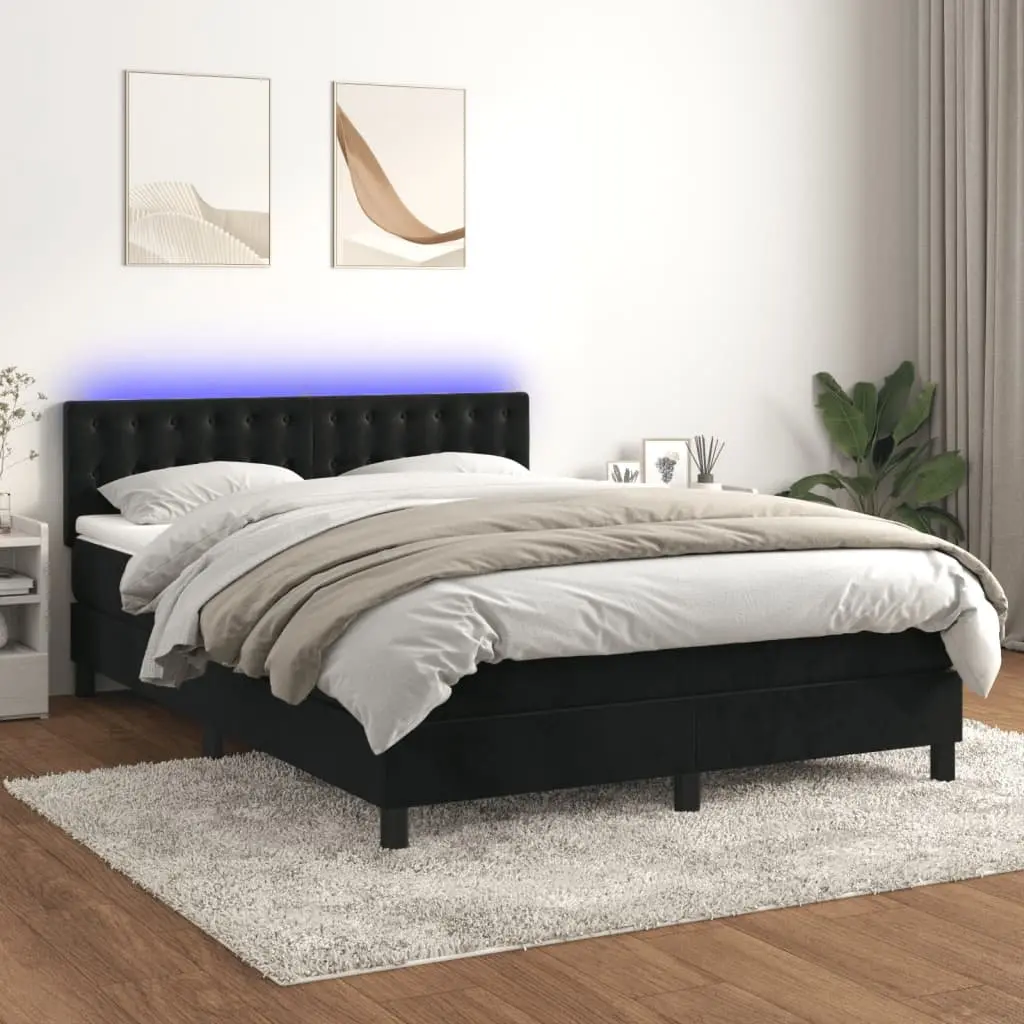 Box Spring Bed with Pocket Mattress for Bedroom Black Velvet 152x203cm