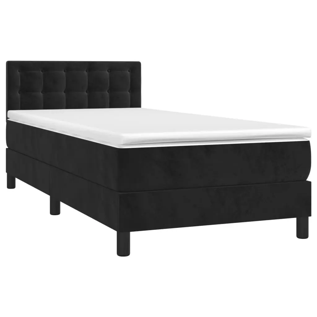 Box Spring Bed with Pocket Spring Mattress LED Headboard King Single 106x203cm