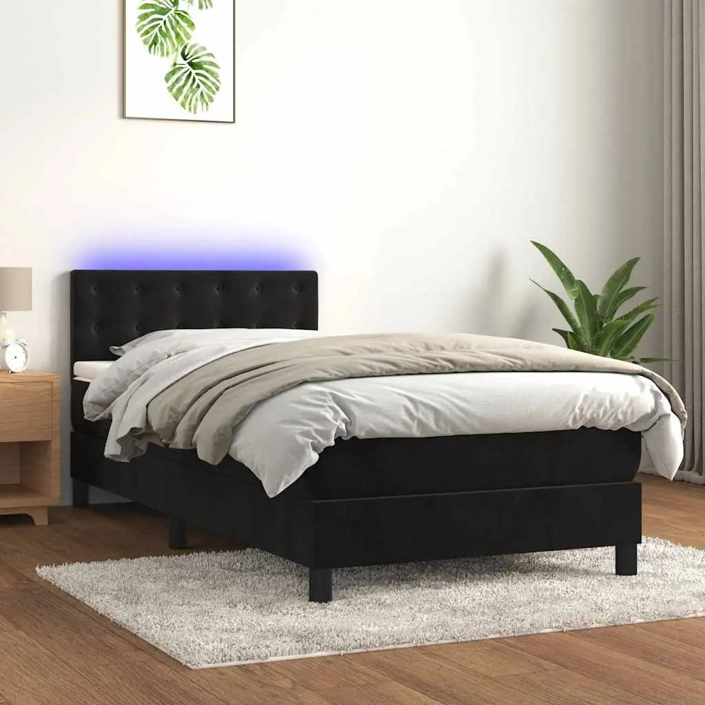 Box Spring Bed with Pocket Spring Mattress LED Headboard King Single 106x203cm