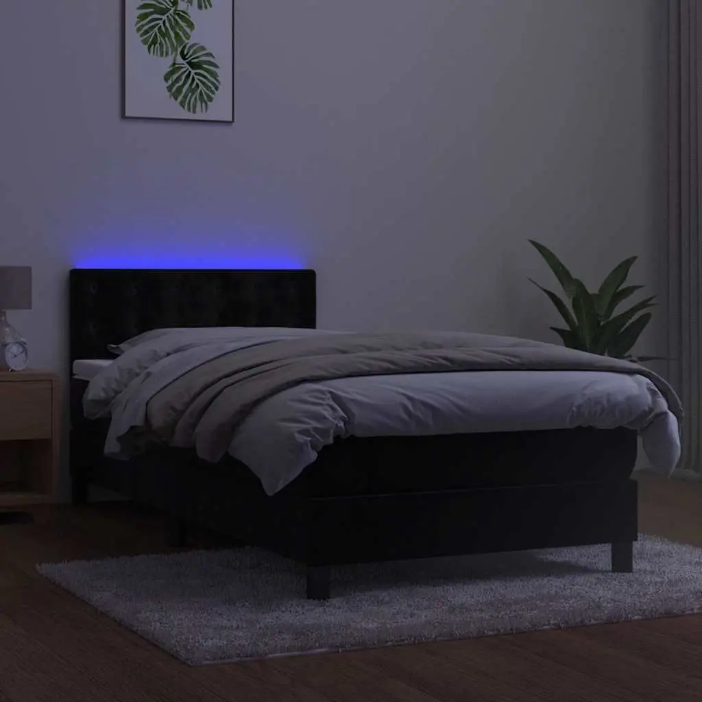 Box Spring Bed with Pocket Spring Mattress LED Headboard King Single 106x203cm