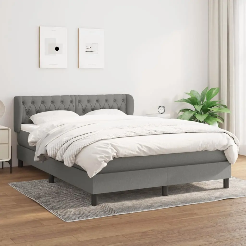Box Spring Bed Queen Size Grey Fabric with Adjustable Headboard 153x203cm