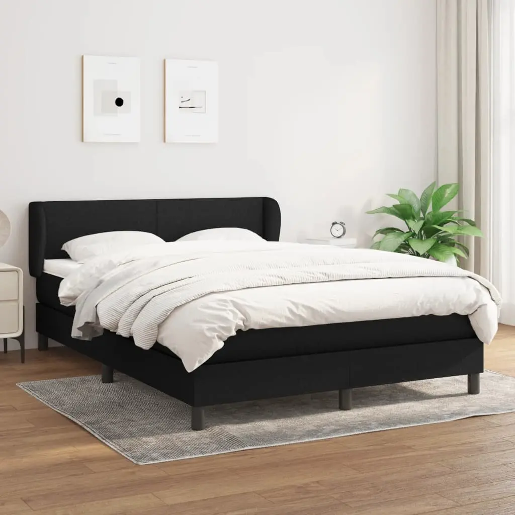 Queen Size Box Spring Bed with Pocket Spring Mattress Adjustable Headboard Black