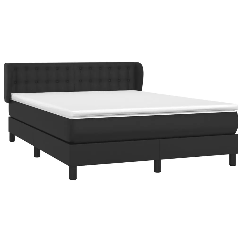 Queen Size Box Spring Bed with Pocket Spring Mattress Black Faux Leather