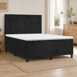 Black Velvet Box Spring Bed with Pocket Spring Mattress 137x187 cm