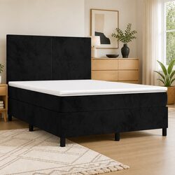 Queen Size Box Spring Bed with Pocket Spring Mattress Black Velvet 153x203 cm