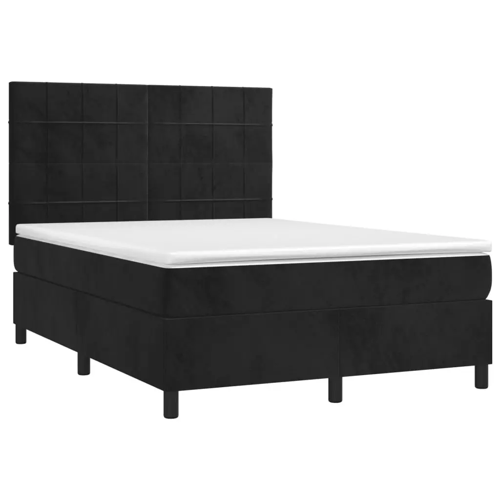 Box Spring Bed with Pocket Spring Mattress for Bedroom Queen Size Black Velvet 153x203cm