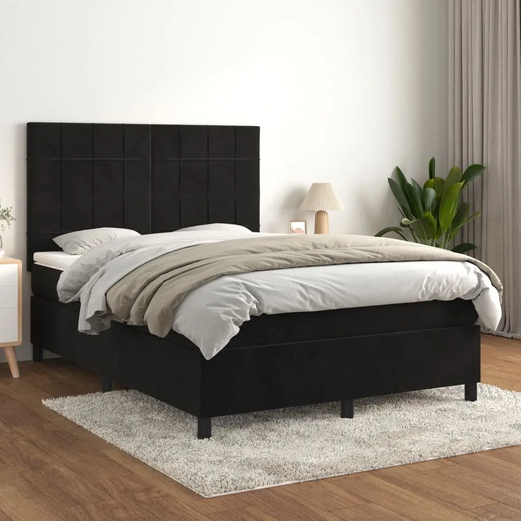 Box Spring Bed with Pocket Spring Mattress for Bedroom Queen Size Black Velvet 153x203cm