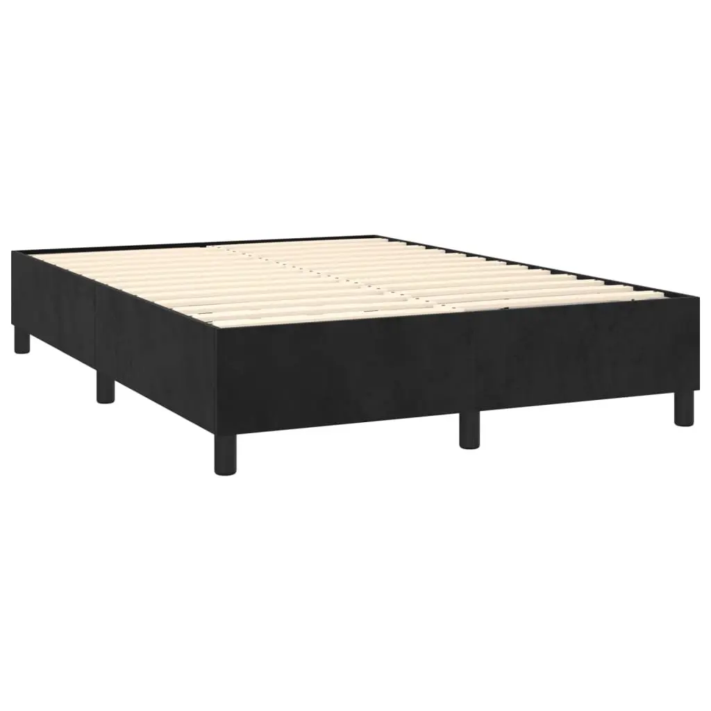 Box Spring Bed with Pocket Spring Mattress for Bedroom Queen Size Black Velvet 153x203cm