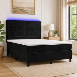 Box Spring Bed with Pocket Spring Mattress LED Headboard Black 137x187cm Double
