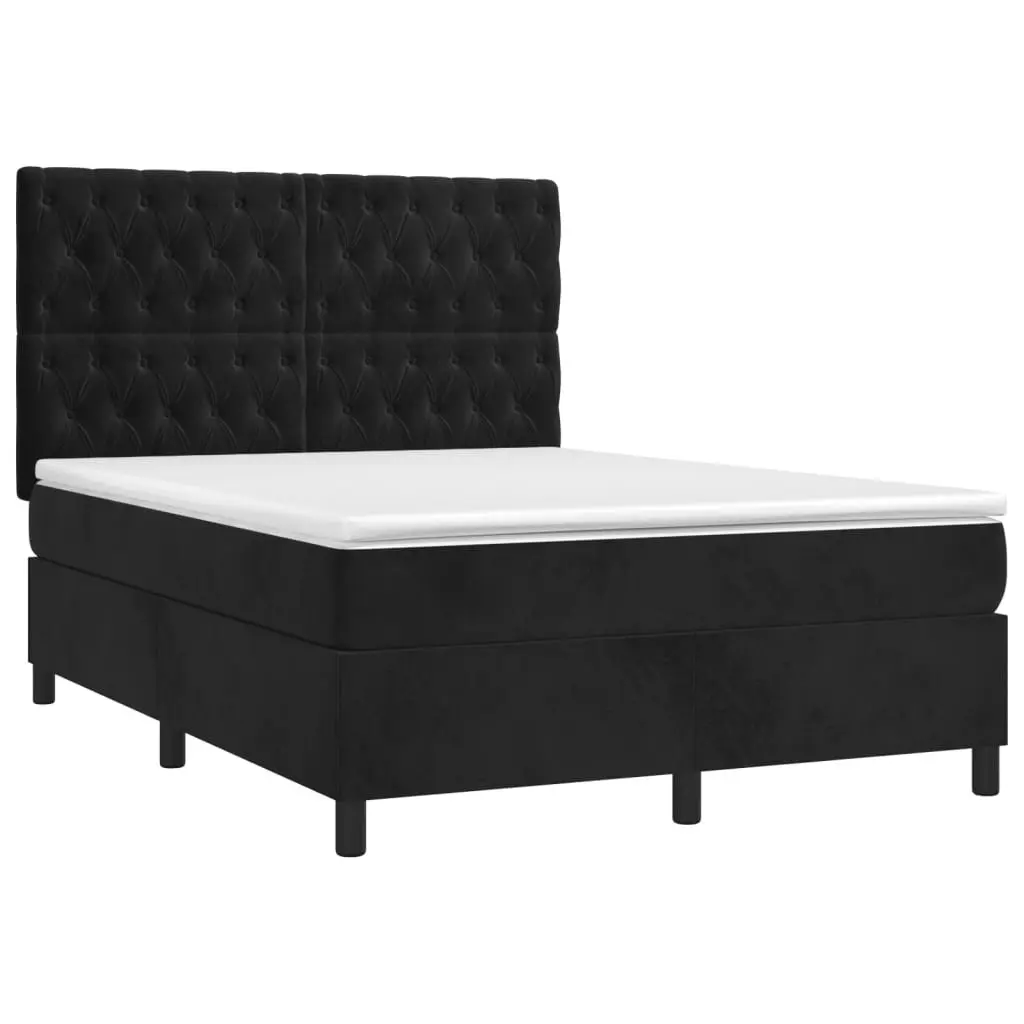 Double Box Spring Bed with Pocket Spring Mattress LED Headboard Black Velvet