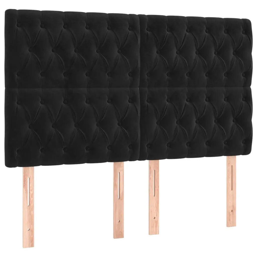 Double Box Spring Bed with Pocket Spring Mattress LED Headboard Black Velvet