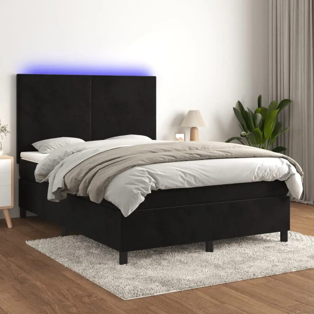 Queen Size Box Spring Bed with Pocket Spring Mattress LED Headboard Black Velvet