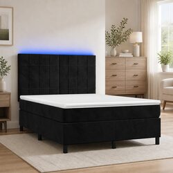 Queen Box Spring Bed with Pocket Spring Mattress, Black Velvet