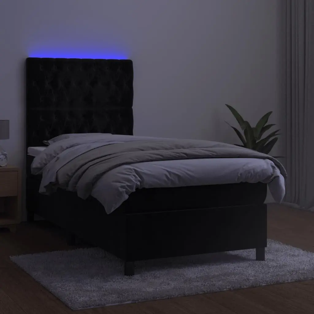 Box Spring Bed with Pocket Spring Mattress LED Headboard King Single 106x203cm