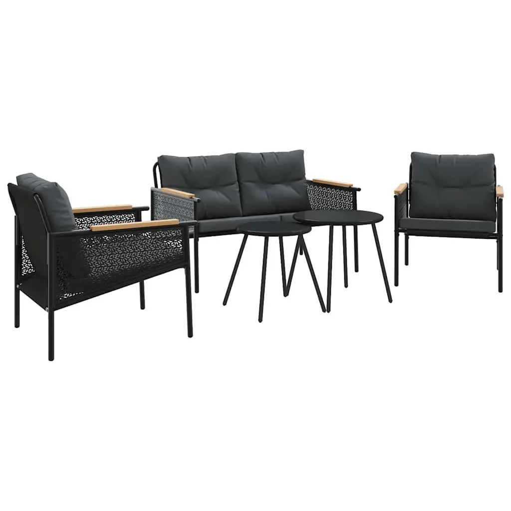 5 Piece Balcony Furniture Set Outdoor Patio Black Steel Frame with Cushions