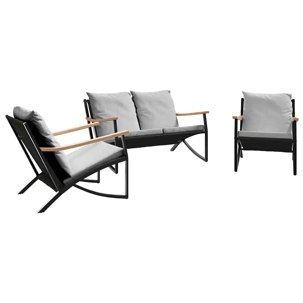 Black Steel Frame Cushioned Outdoor Furniture Set 3 Piece for Balcony and Patio