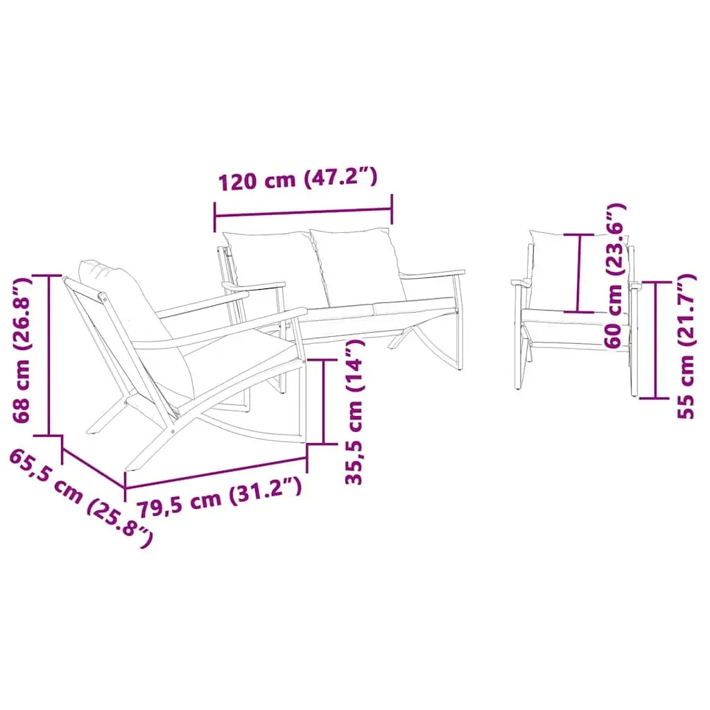 Black Steel Frame Cushioned Outdoor Furniture Set 3 Piece for Balcony and Patio