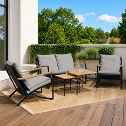 5 Piece Balcony Set: Black Steel Frame & Cushions
