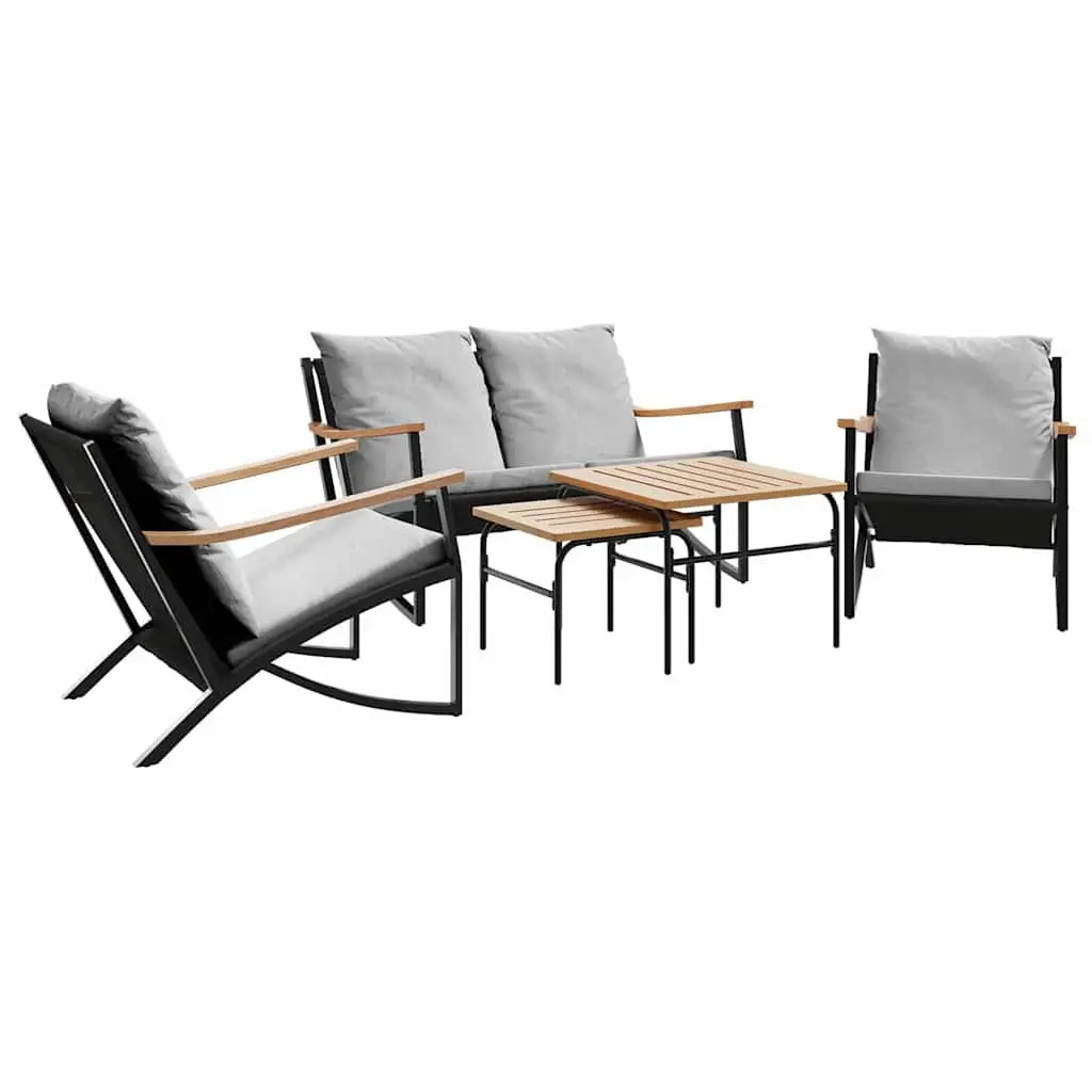5 Piece Balcony Furniture Set Outdoor Patio Garden Black Steel