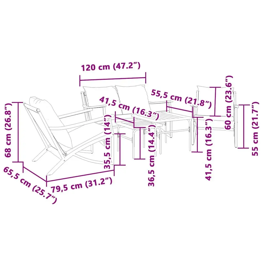 5 Piece Balcony Furniture Set Outdoor Patio Garden Black Steel