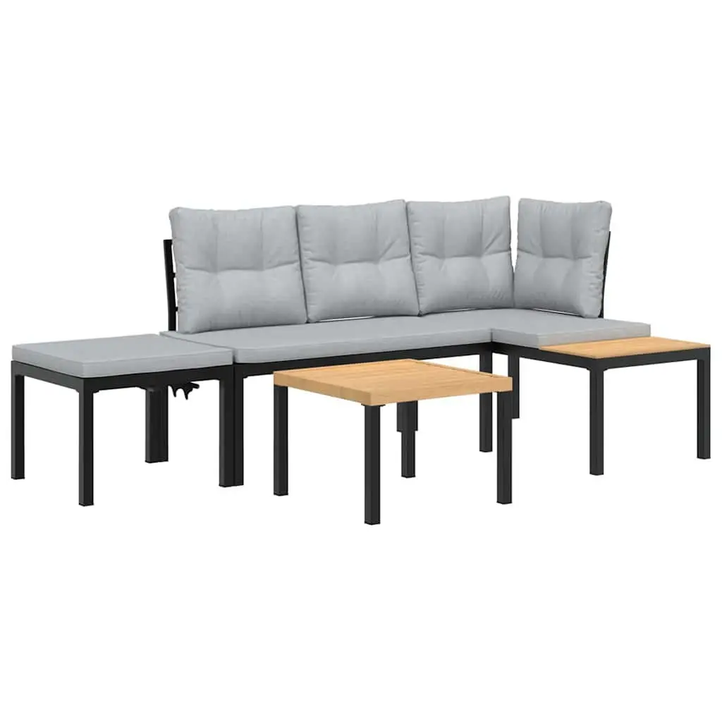 Outdoor Garden Bench Set 4 Piece with Cushions Black Steel Patio Furniture