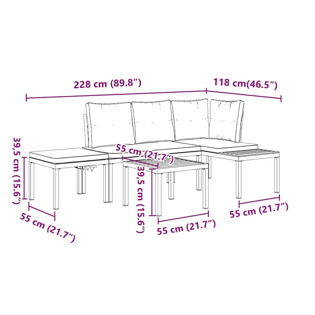 Outdoor Garden Bench Set 4 Piece with Cushions Black Steel Patio Furniture