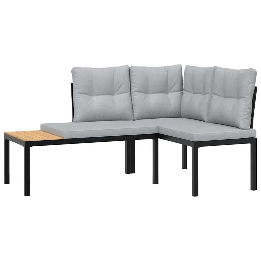 Outdoor Garden Bench Set 4 Piece with Cushions Black Steel Patio Furniture