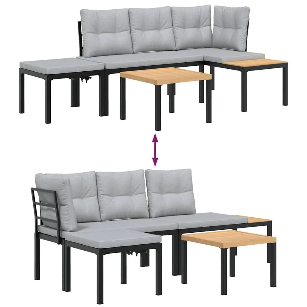 Outdoor Garden Bench Set 4 Piece with Cushions Black Steel Patio Furniture