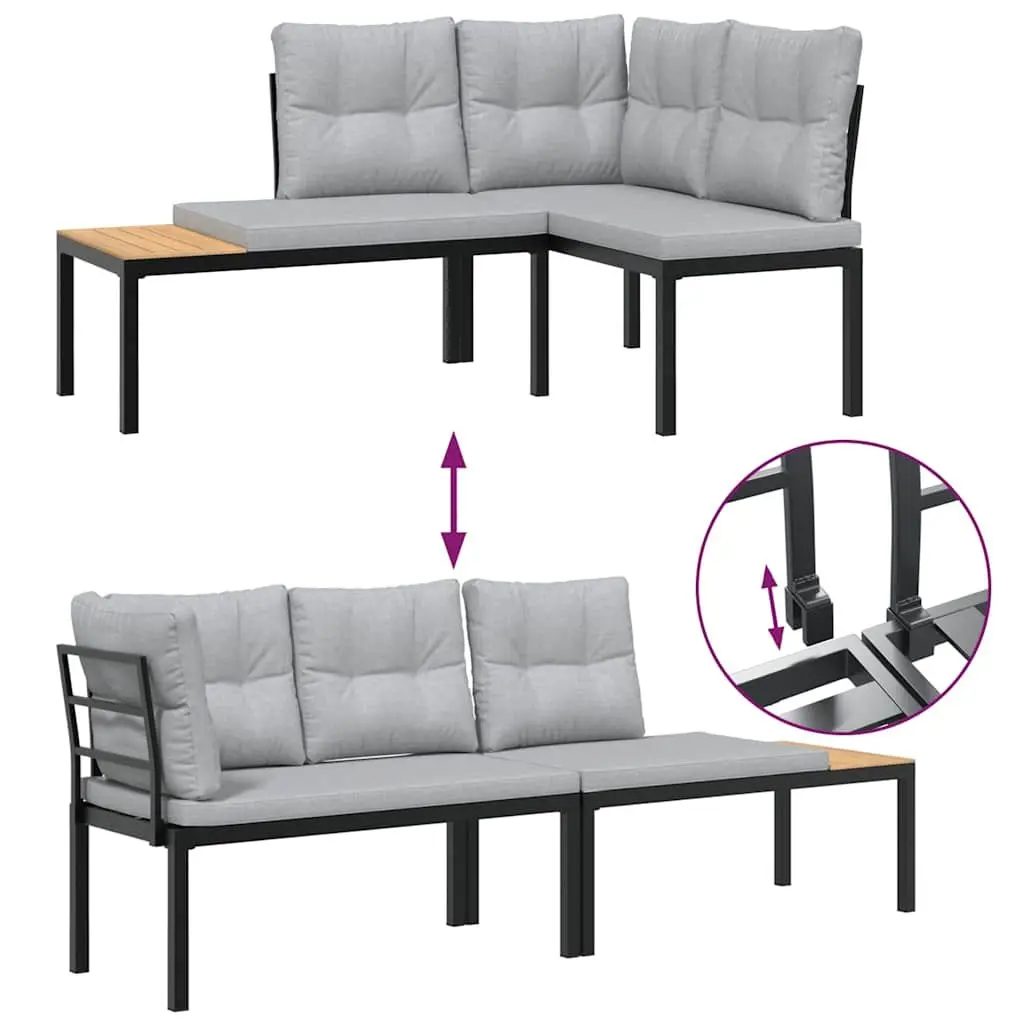 Outdoor Garden Bench Set 4 Piece with Cushions Black Steel Patio Furniture
