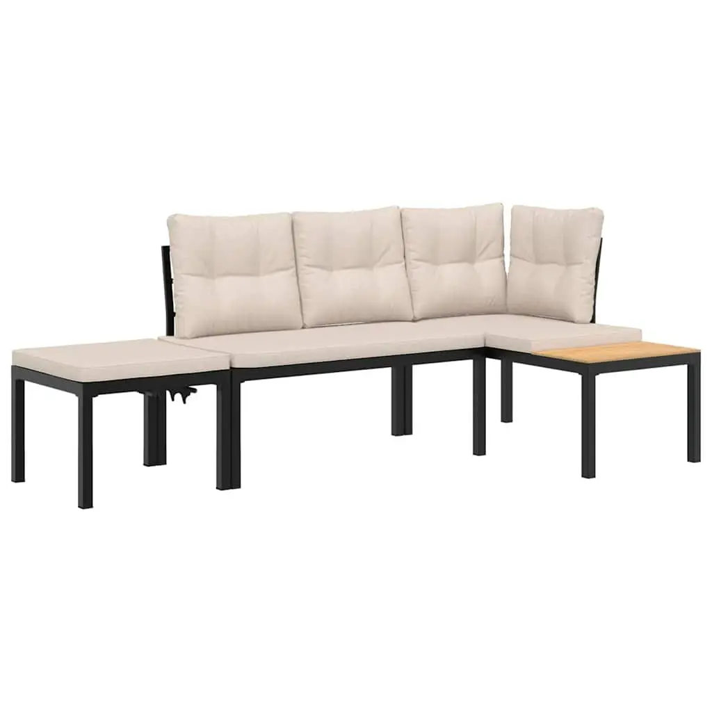 Garden Bench Set Outdoor Use 3 Pieces Black Steel Frame with Cushions