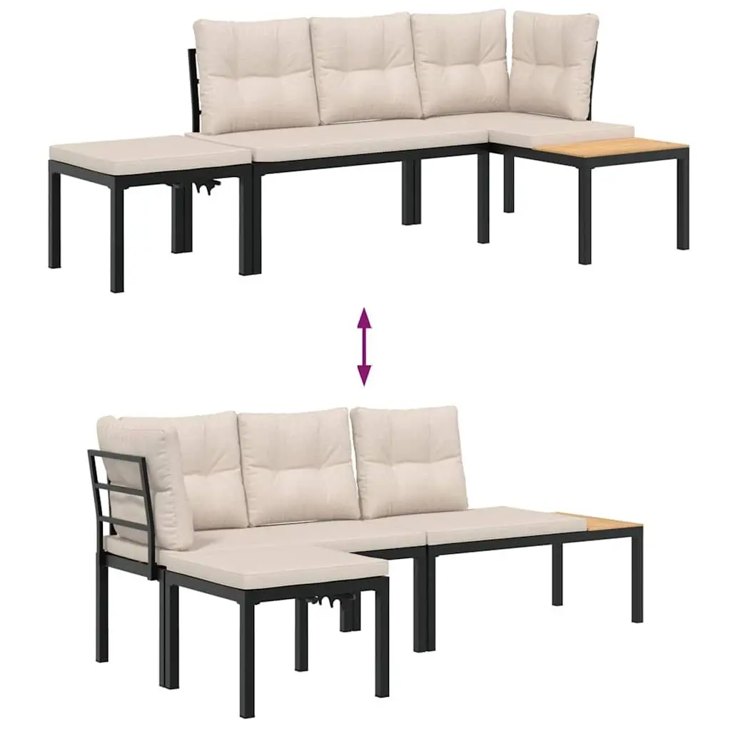 Garden Bench Set Outdoor Use 3 Pieces Black Steel Frame with Cushions