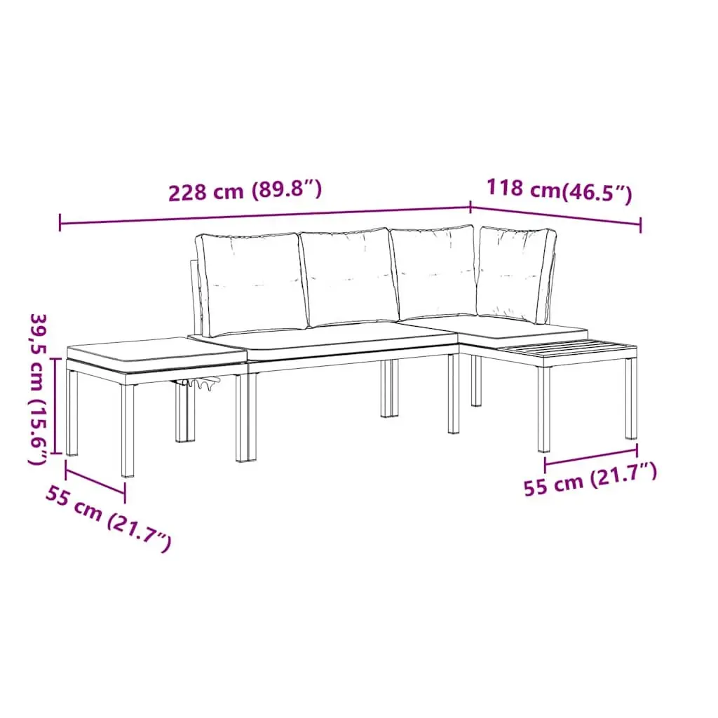 Garden Bench Set Outdoor Use 3 Pieces Black Steel Frame with Cushions