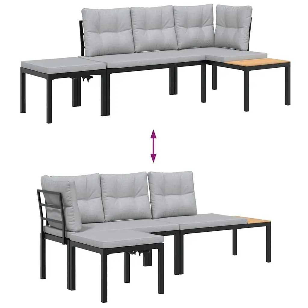 Garden Bench Set Outdoor Furniture with Cushions Black Steel Frame 3 Piece