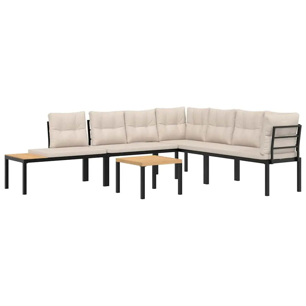 Garden Bench Set 5 Pieces for Patio Outdoor Living Black Powder-Coated Steel Frame with Cushions