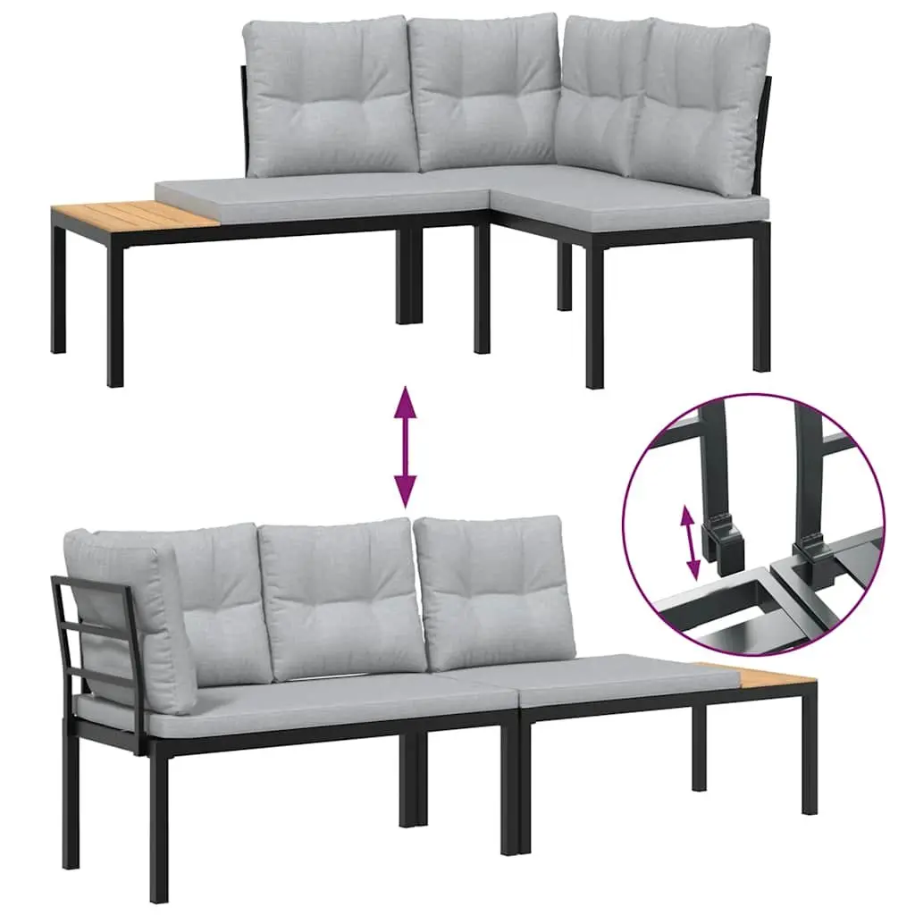Garden Bench Set Outdoor Furniture 5 Piece Black Steel Frame