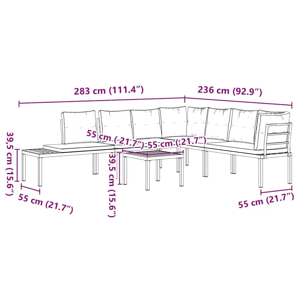 Garden Bench Set Outdoor Furniture 5 Piece Black Steel Frame