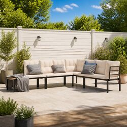 4-Piece Garden Bench Set - Black Steel Frame with Cushions