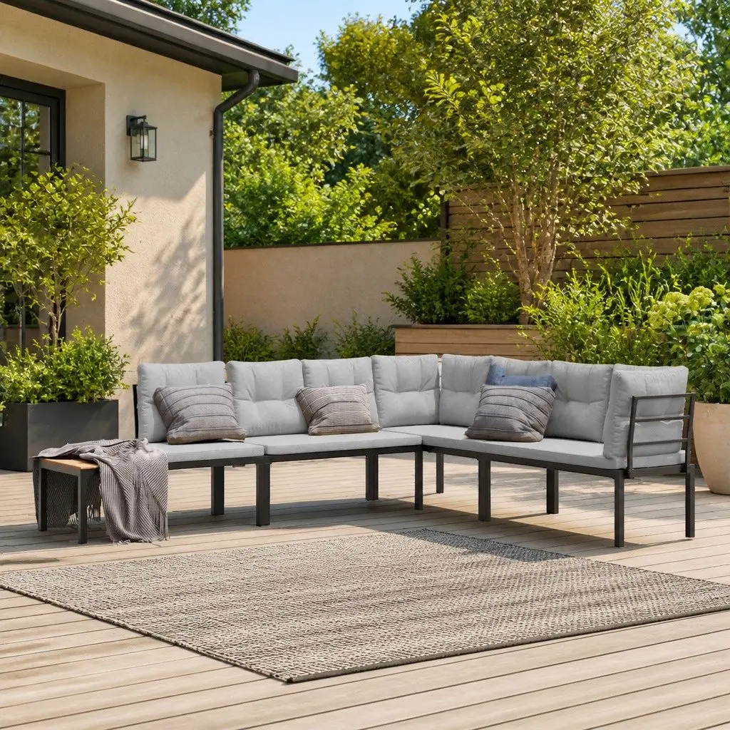 Black Steel Garden Bench Set 4 Pieces