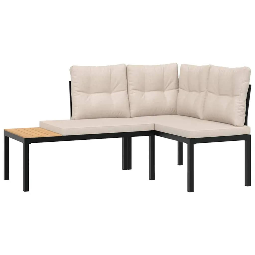 Garden Bench Set for Outdoor Use 3 Pieces with Cushions Steel Frame
