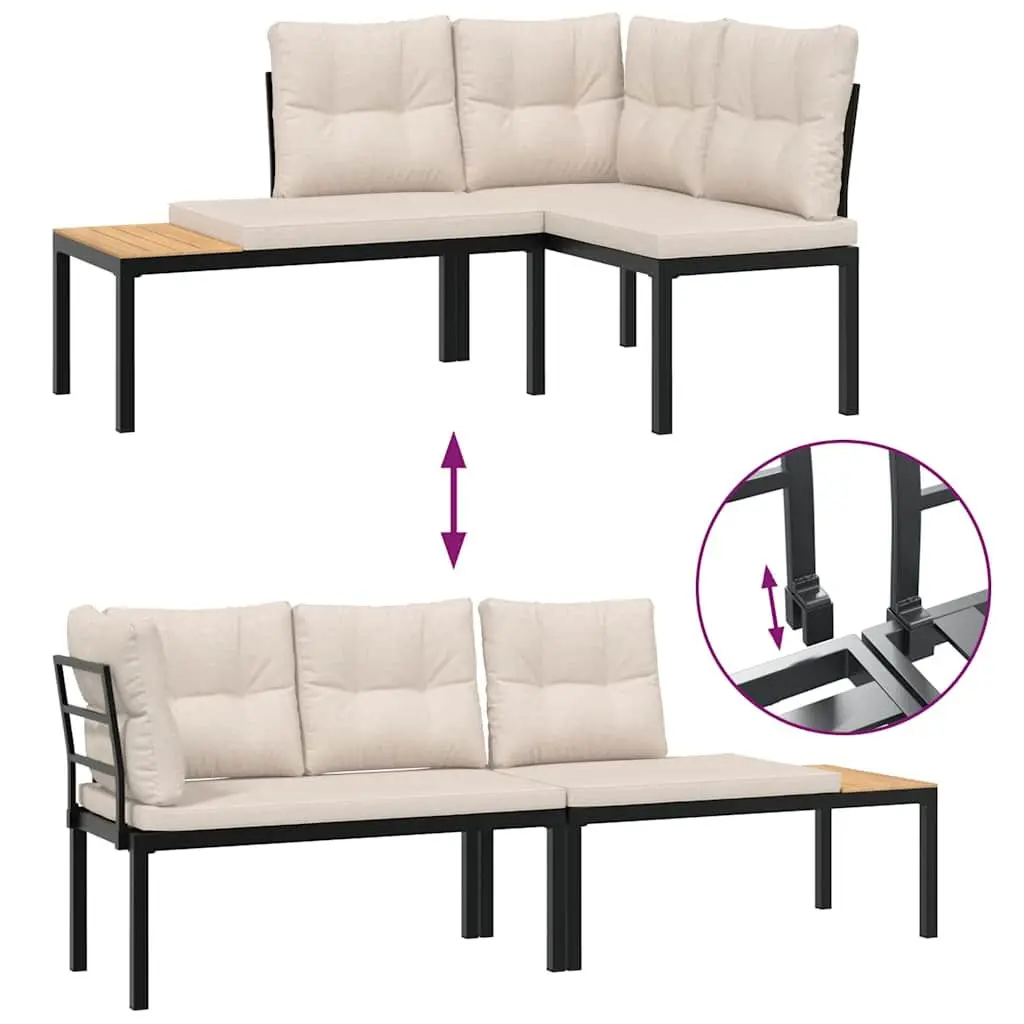 Garden Bench Set for Outdoor Use 3 Pieces with Cushions Steel Frame
