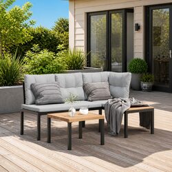 Garden Bench Set Specifications: 3 Pieces, Black Cushions