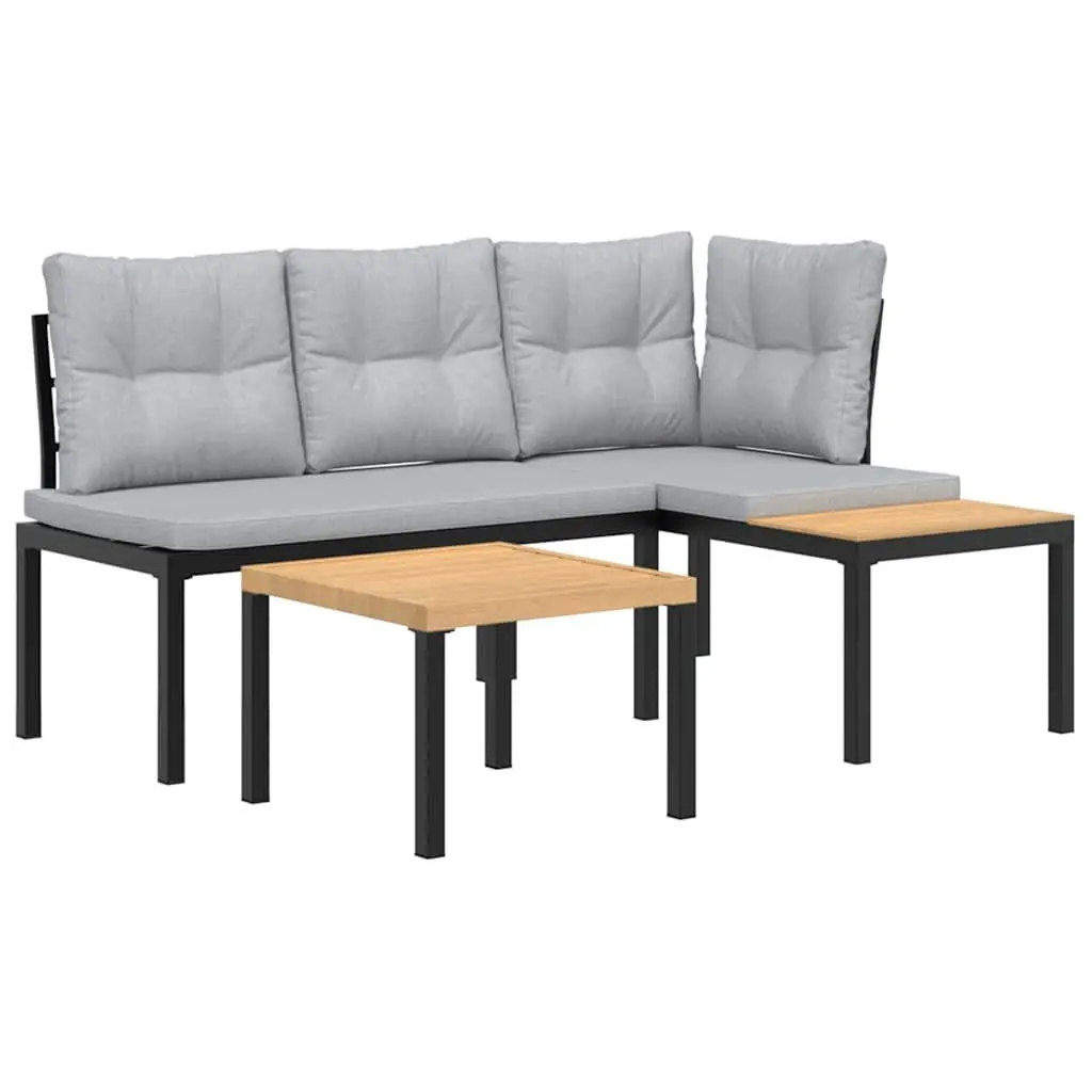 Garden Bench Set Outdoor Use 3 Piece with Cushions Black