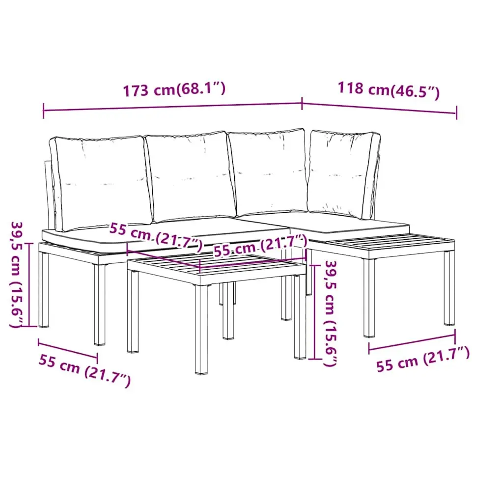 Garden Bench Set Outdoor Use 3 Piece with Cushions Black