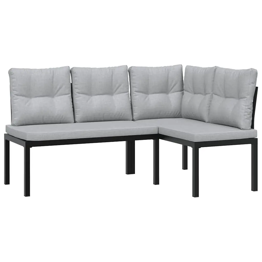 Garden Bench Set Outdoor Use 3 Pieces Black Steel Frame