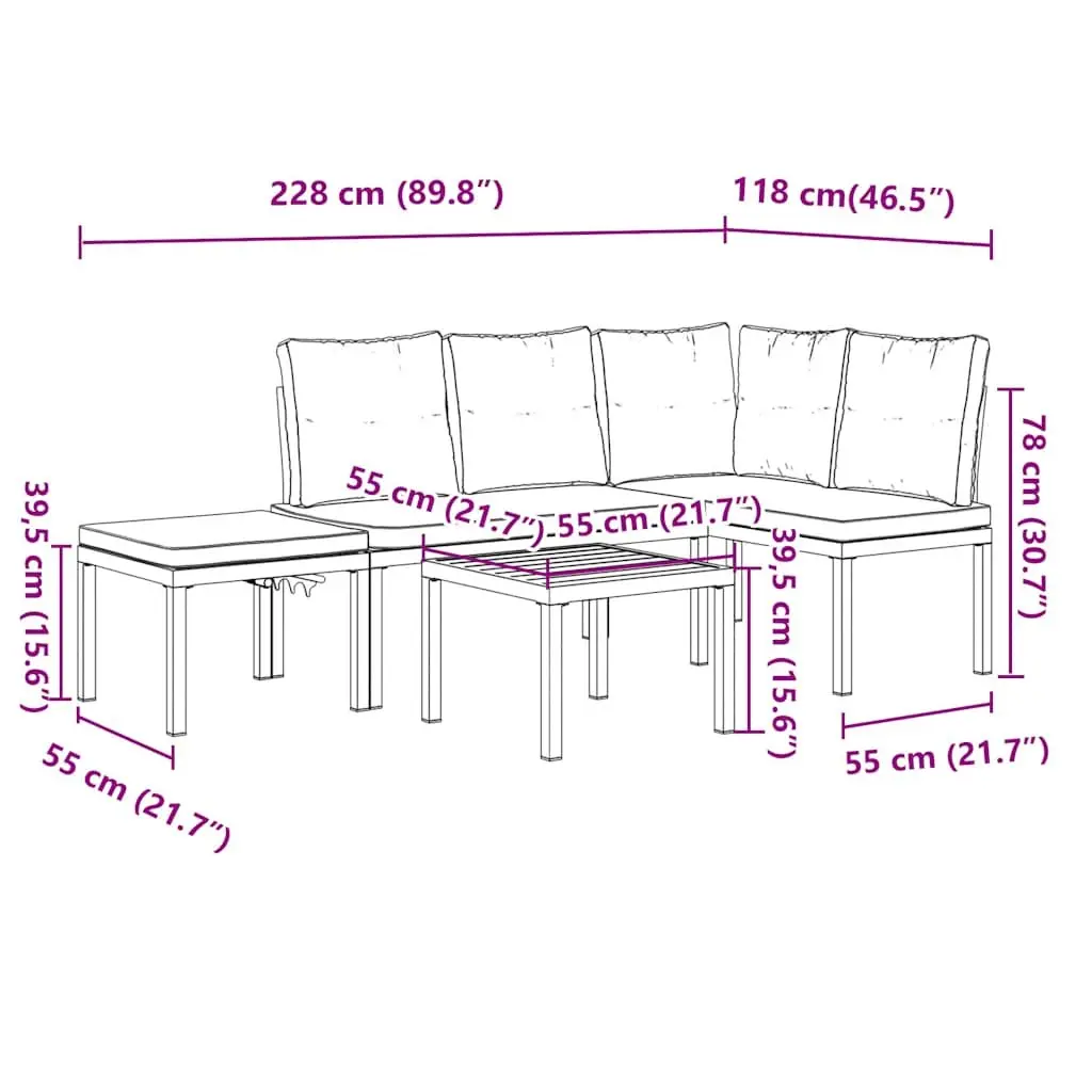 Garden Bench Set Outdoor Use 4 Pieces Black