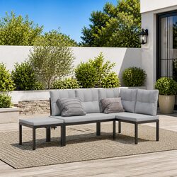 Garden Bench Set: 3 Pieces, Black, Steel Frame