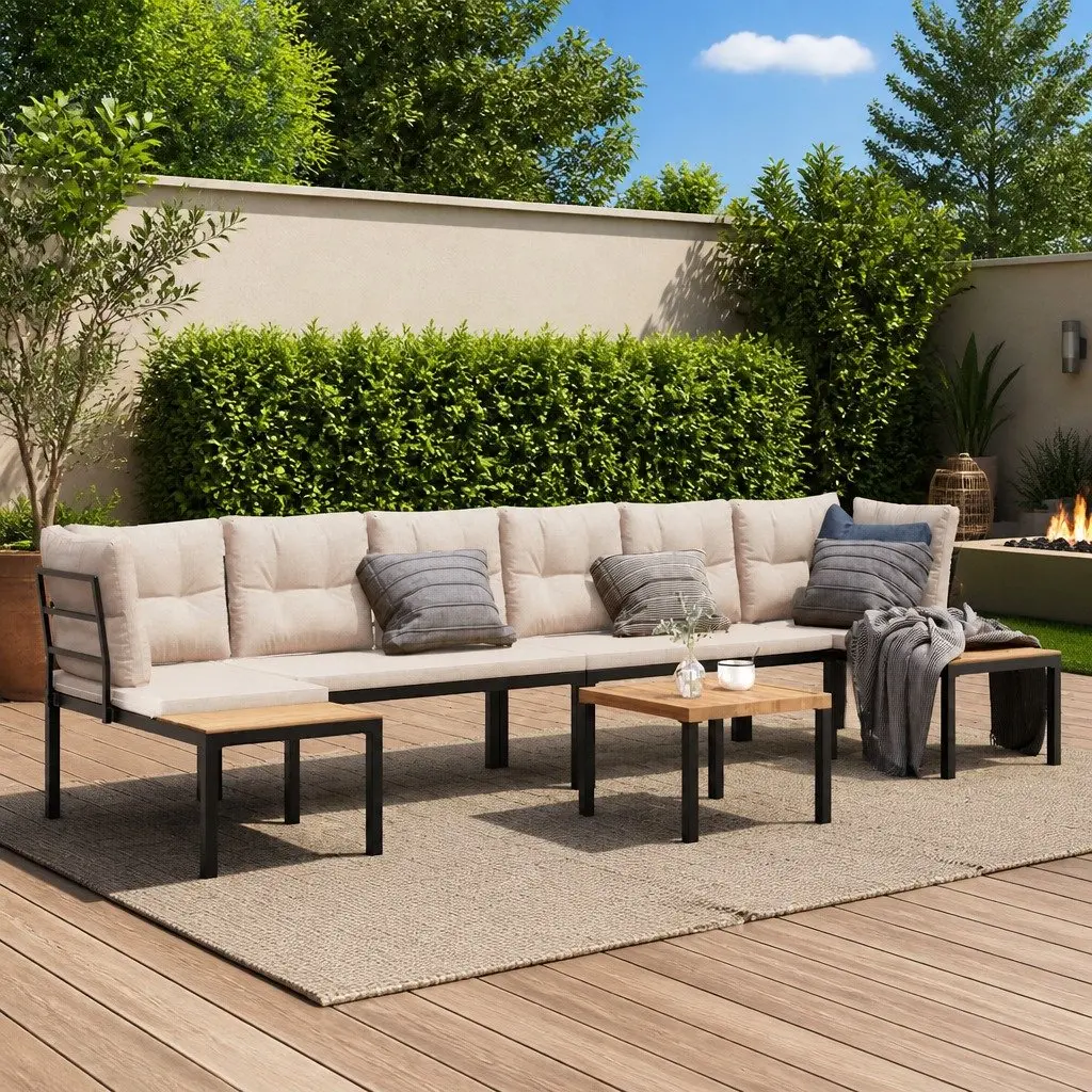 Garden Sofa Set Outdoor Furniture 5 Piece Taupe Cushions Steel Frame Patio