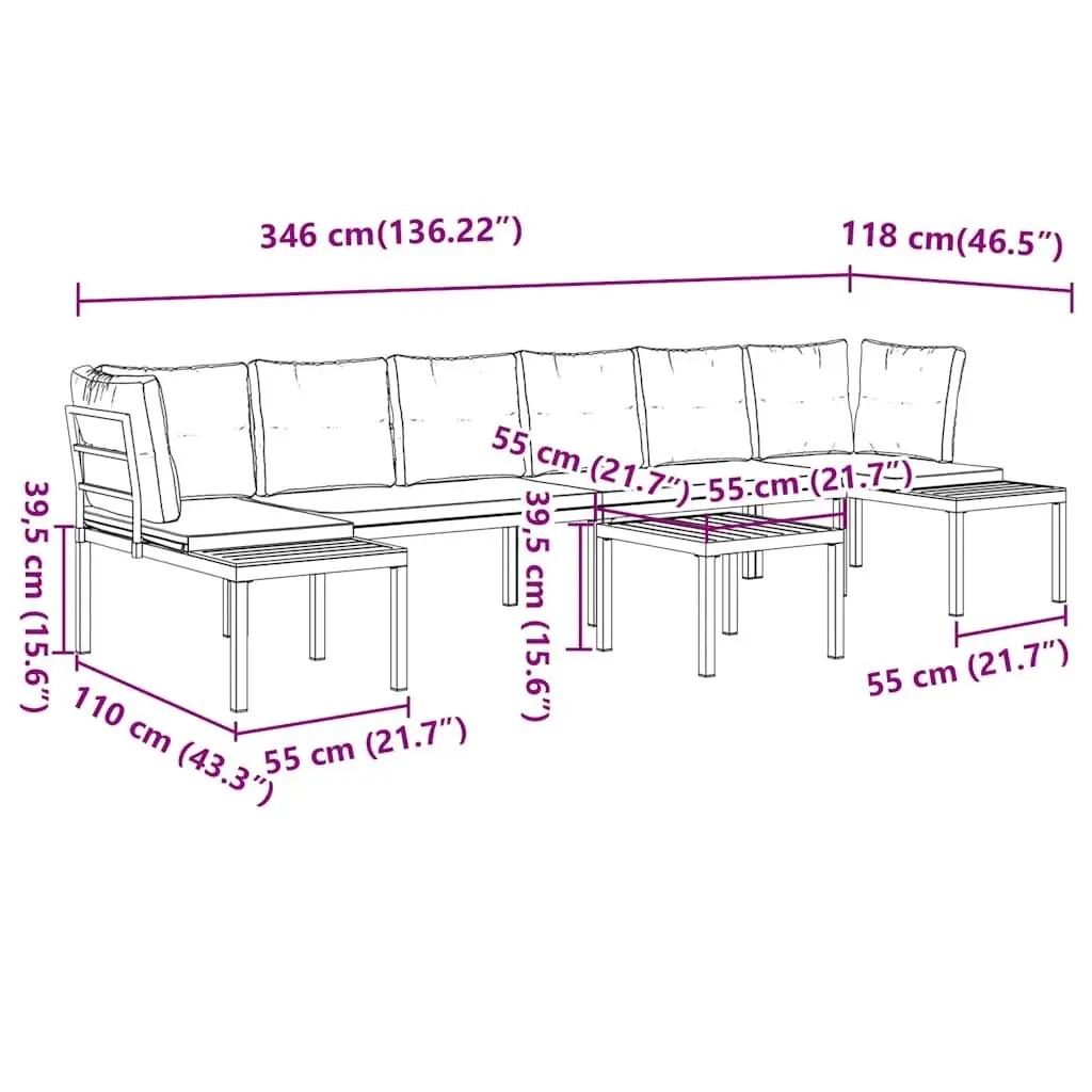 5 Piece Garden Sofa Set for Outdoor Use Light Grey Powder-coated Steel