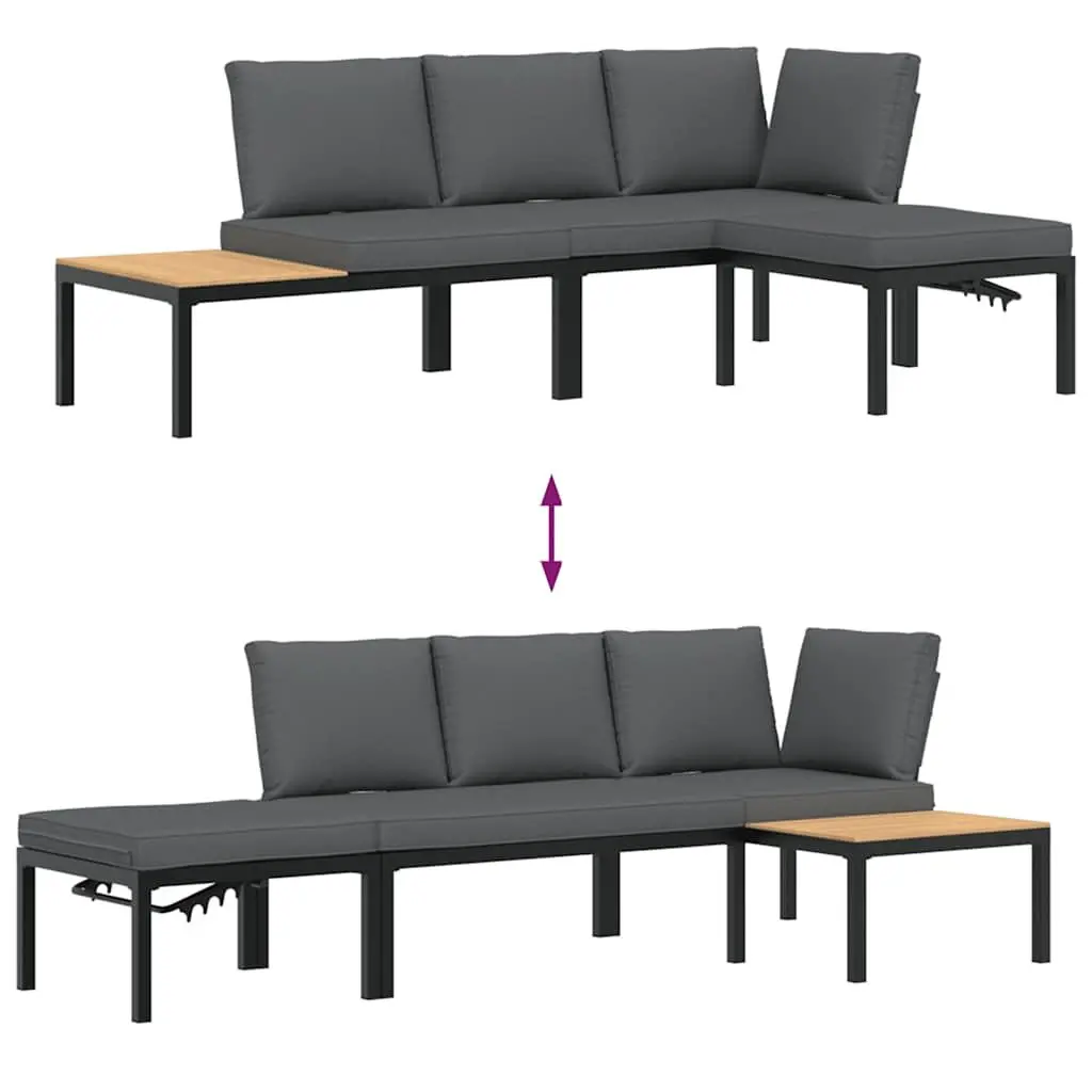 3 Piece Outdoor Garden Sofa Set with Cushions for Patio Black Modular Furniture