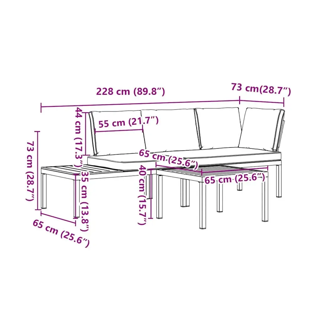 3 Piece Garden Sofa Set with Cushions